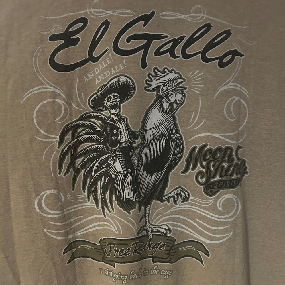 Moonshine Spirit Brand Brown Graphic T-Shirt El Gallo Design
Size XXL